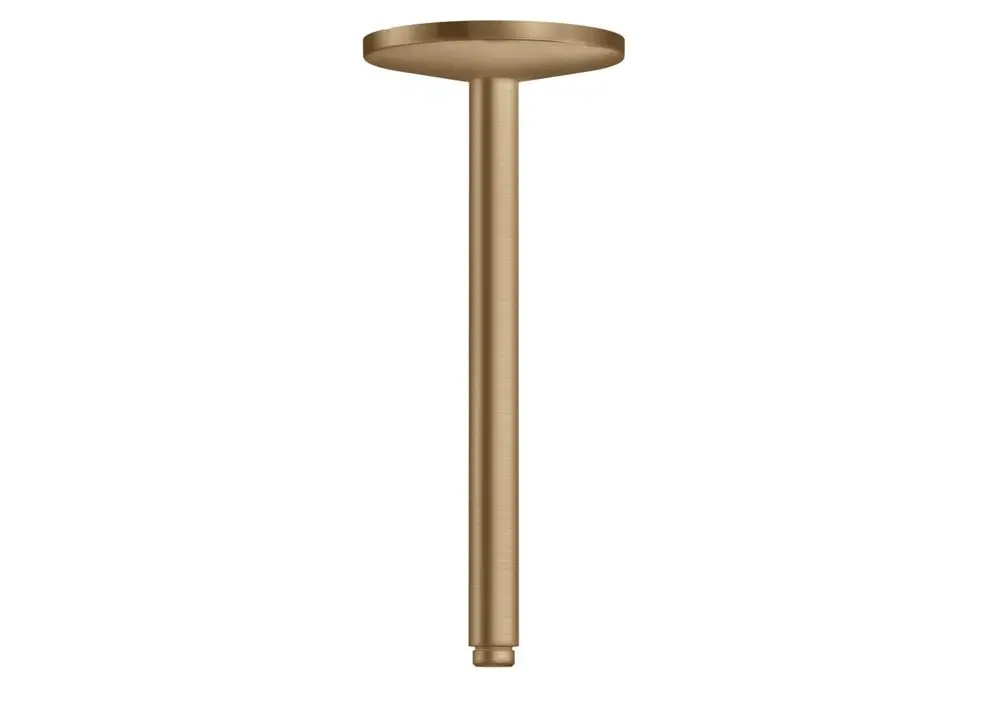 Deckenanschluss aus gebürstetem Bronze von AXOR, mit geradem, schlanken Design und einer runden, flachen Oberseite. Geeignet für die Montage von Kopfbrausen.